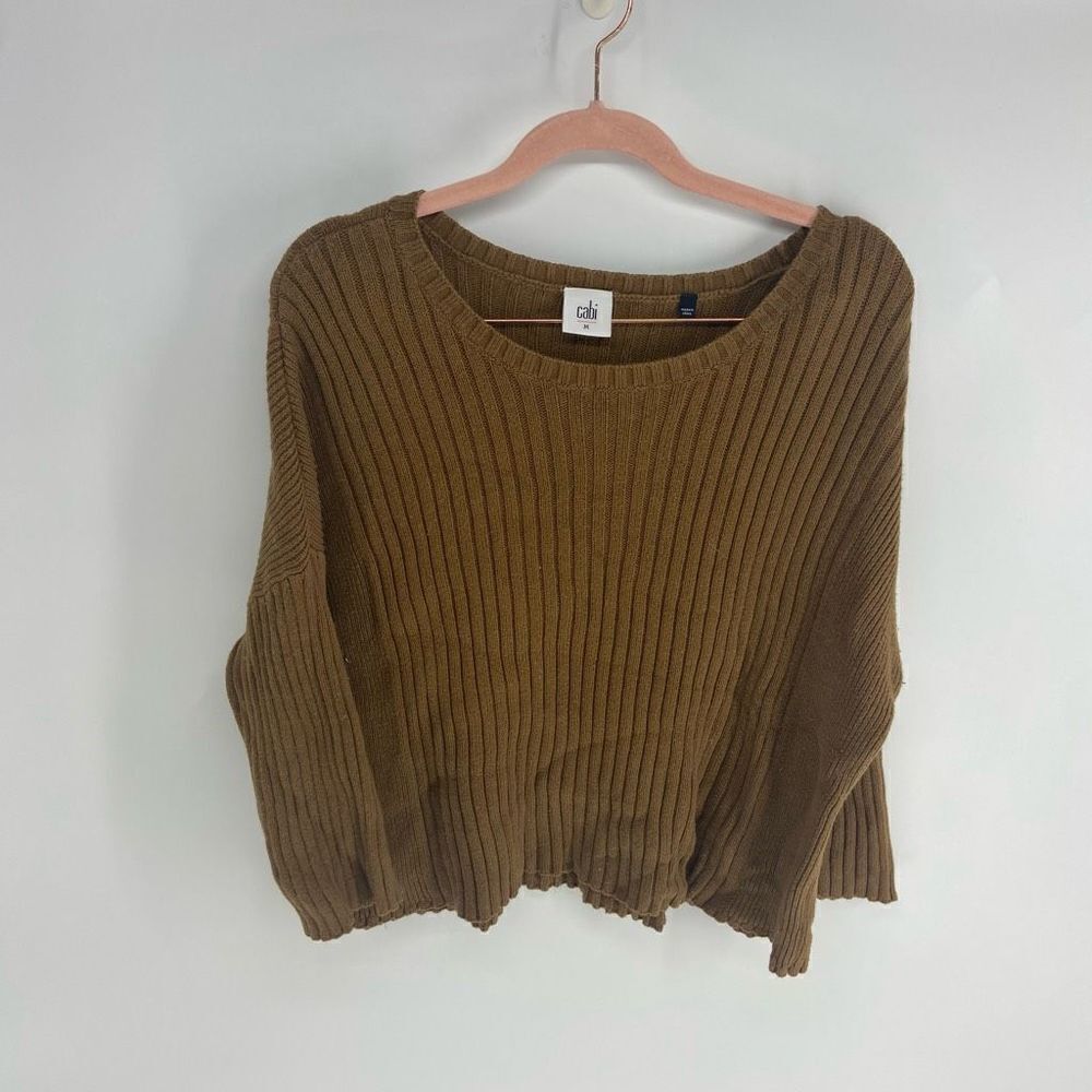 Cabi Women's Brown Ribbed Boxy Cropped Luna Sweater Size Medium